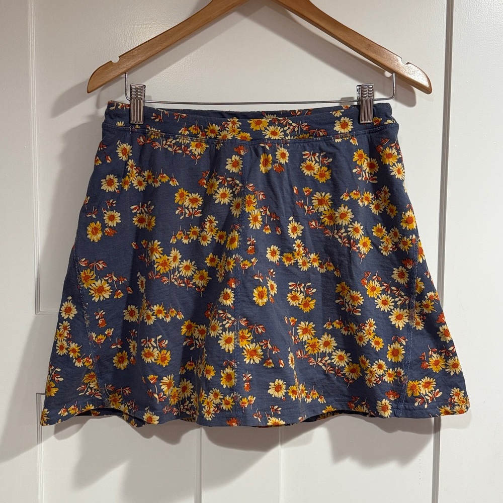 Toad&Co Blue Skirt with Yellow and Orange Floral Design